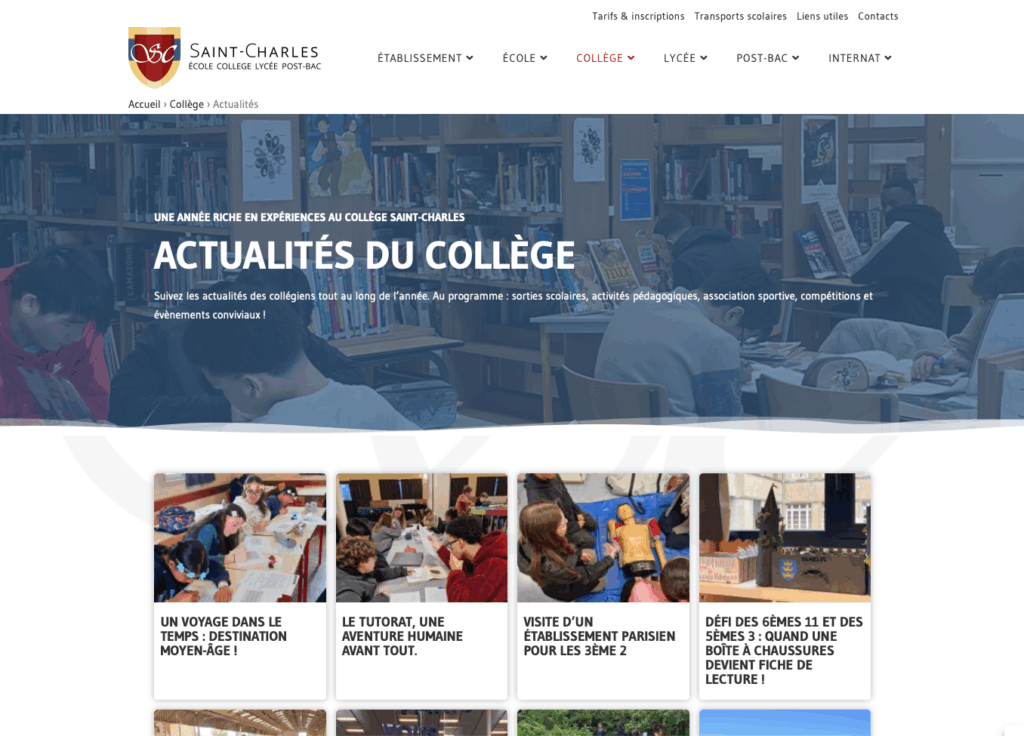 Site web de Saint-Charles d'Athis-Mons, page actualités du collège