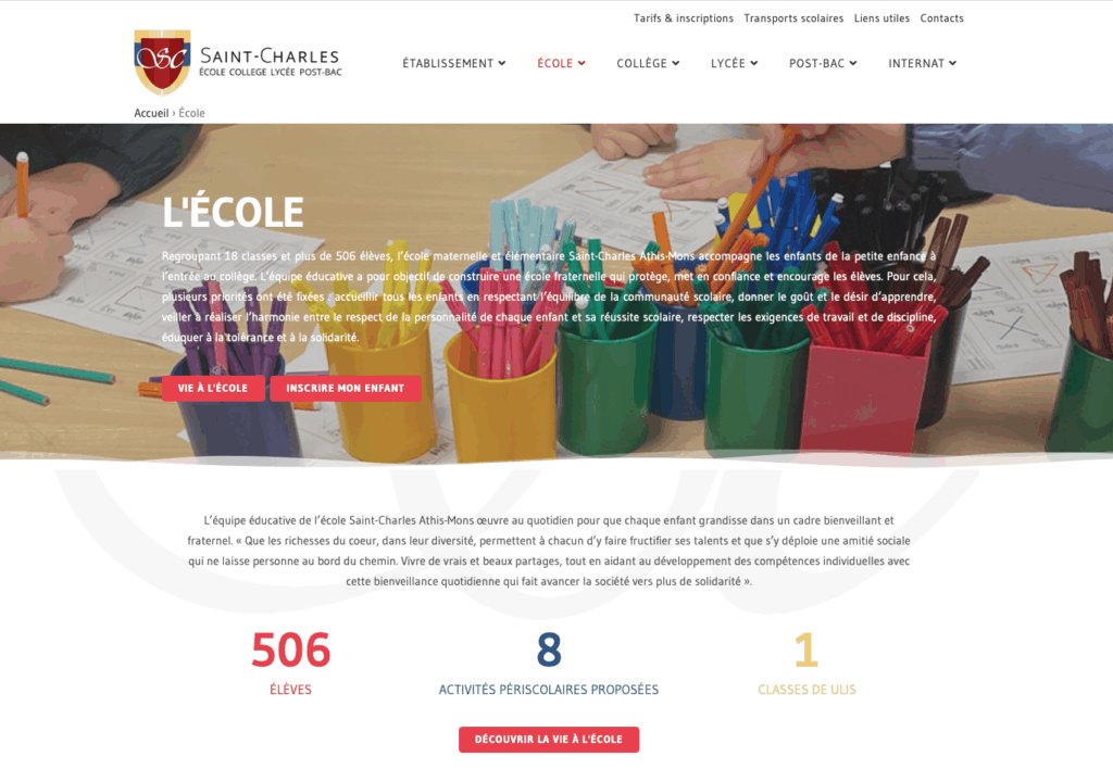 Site web de Saint-Charles d'Athis-Mons, page l'école