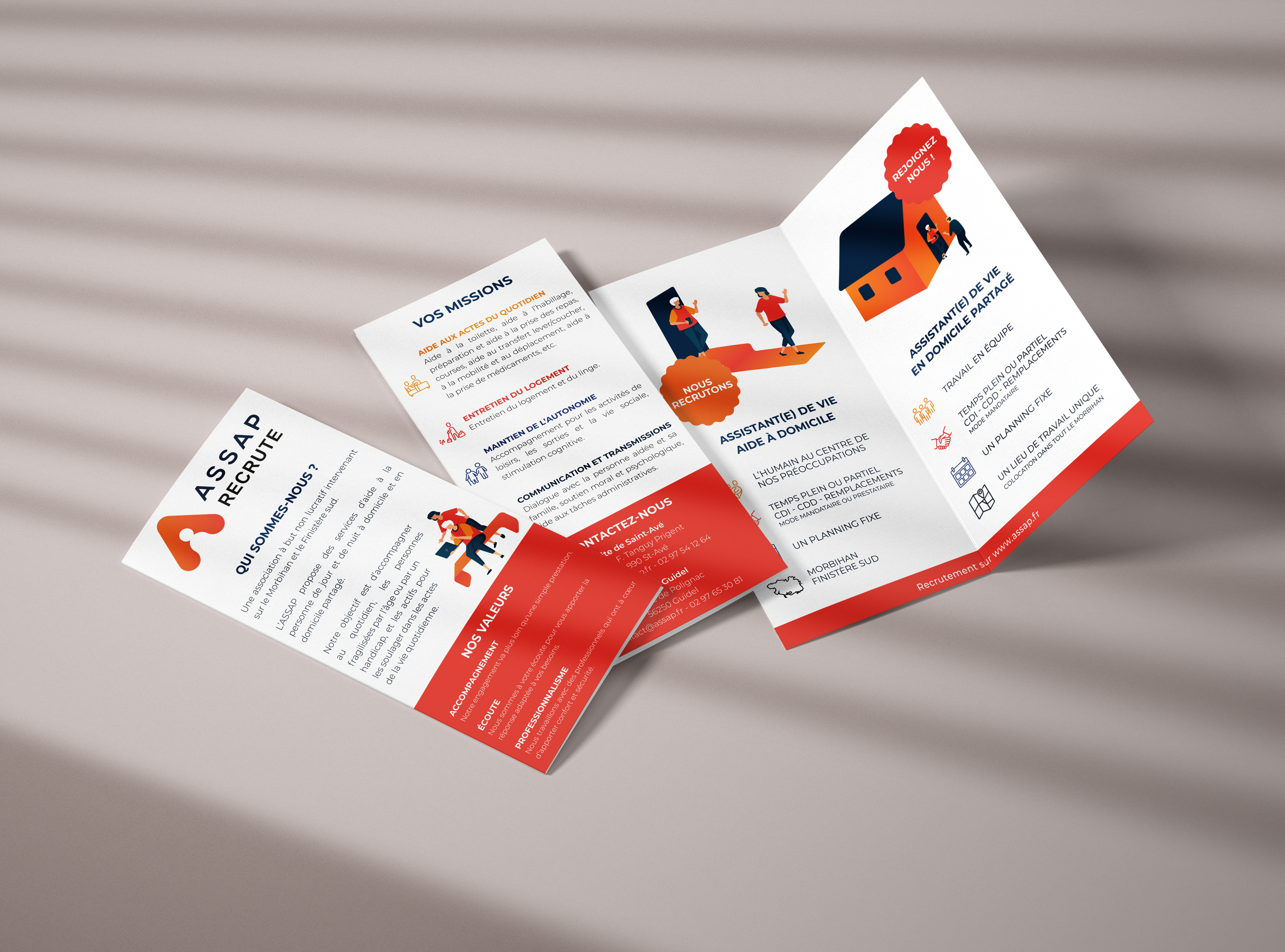 Mockup dépliant recrutement assistant de vie de l'ASSAP