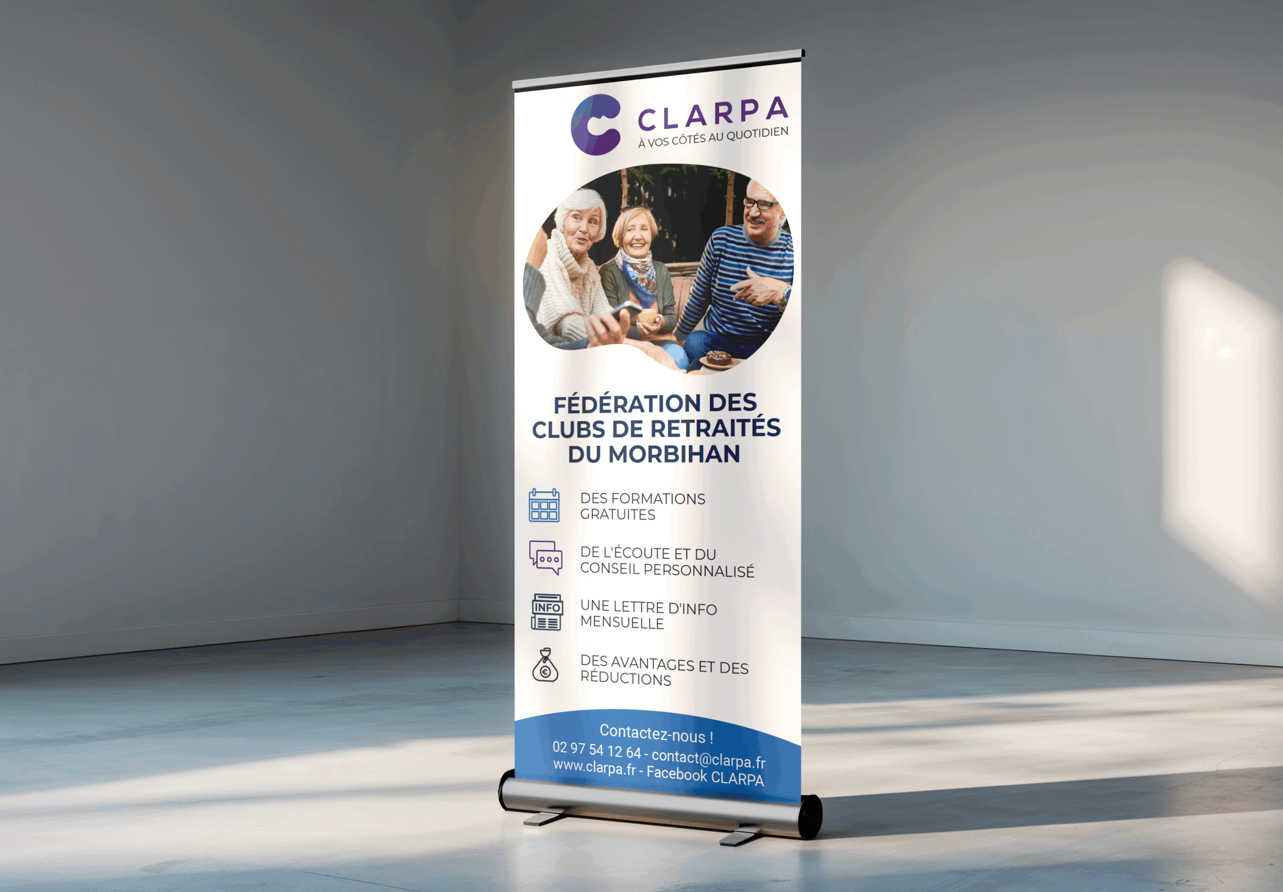 Mockup du roll-up réalisé pour la Fédération des clubs de retraités du Morbihan du CLARPA